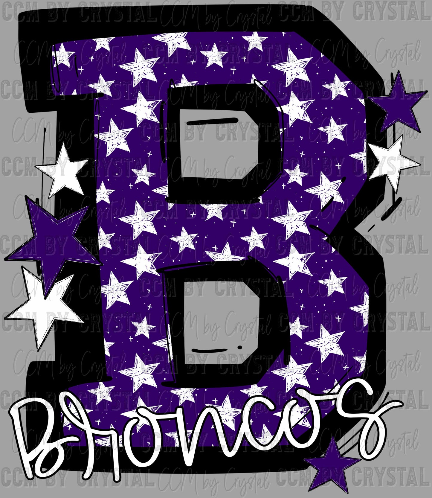 Broncos Stars Purple Sports Mascot Ready to Press Transfer DTF Transfer Sublimation Transfer