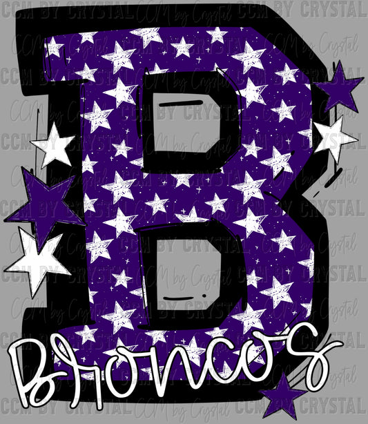 Broncos Stars Purple Sports Mascot Ready to Press Transfer DTF Transfer Sublimation Transfer