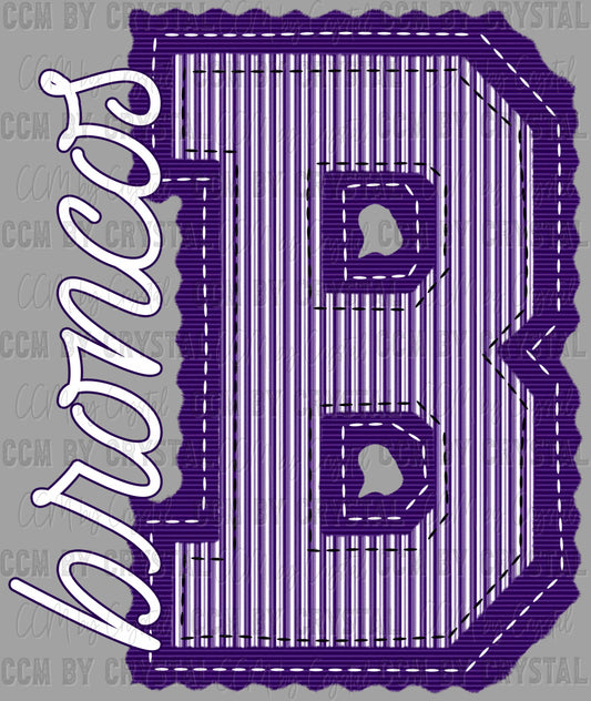 Broncos Faux Embroidery Stripes Purple Sports Mascot Ready to Press Transfer DTF Transfer Sublimation Transfer