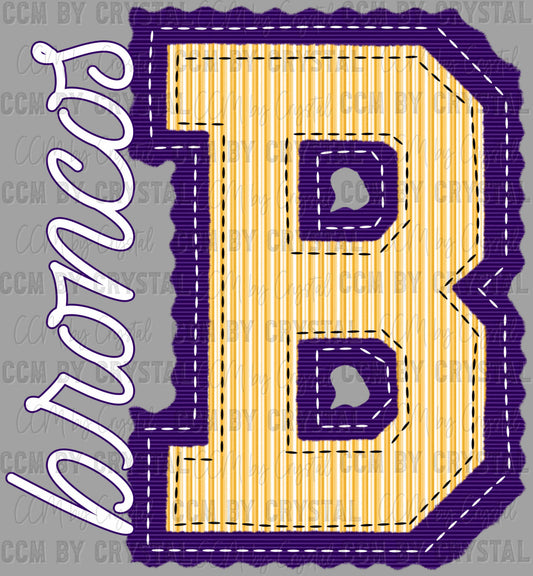Broncos Faux Embroidery Stripes Sports Mascot Ready to Press Transfer DTF Transfer Sublimation Transfer
