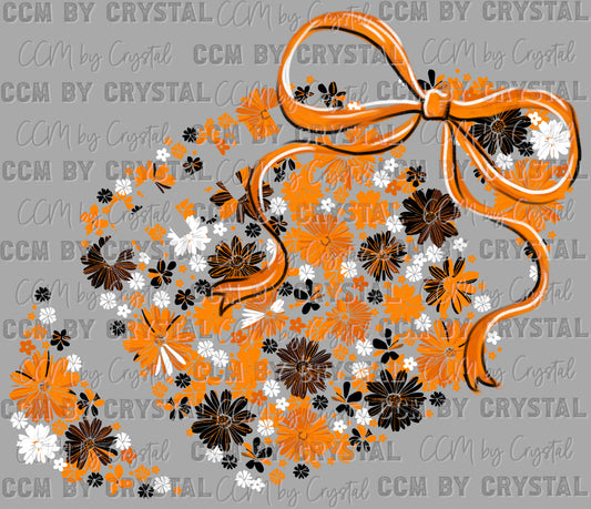 Football Floral Brown Black White Orange Bow Flowers Sports Ready to Press Transfer DTF Transfer Sublimation Transfer