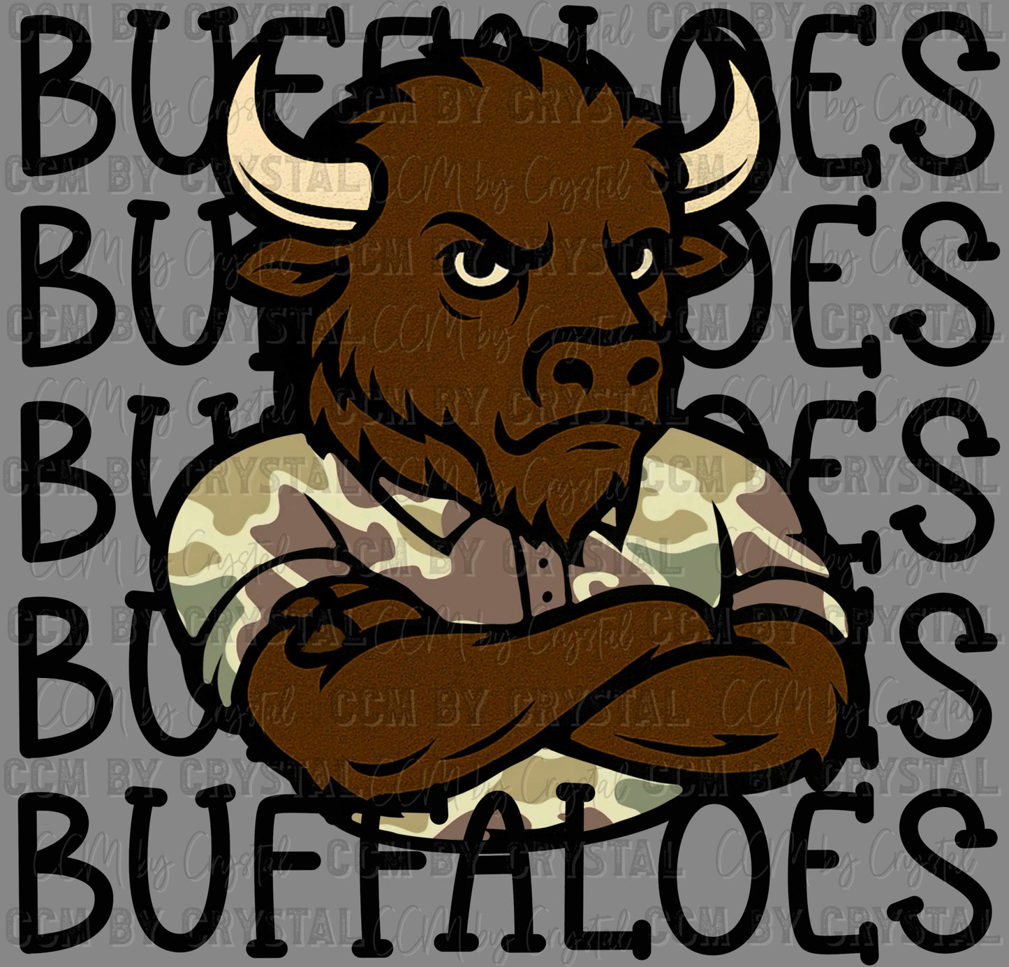 Buffaloes Camo Stacked Sports Mascot Ready to Press Transfer DTF Transfer Sublimation Transfer