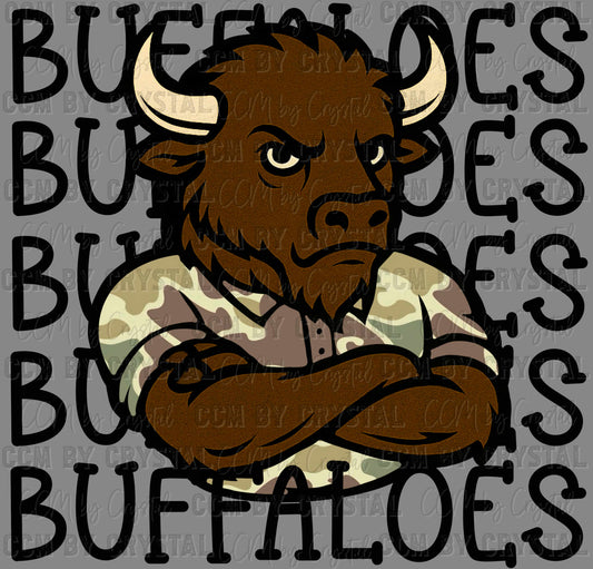 Buffaloes Camo Stacked Sports Mascot Ready to Press Transfer DTF Transfer Sublimation Transfer