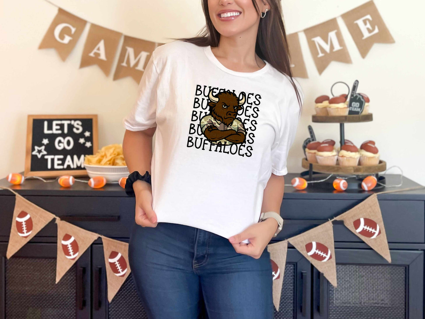 Buffaloes Camo Stacked Sports Mascot Ready to Press Transfer DTF Transfer Sublimation Transfer