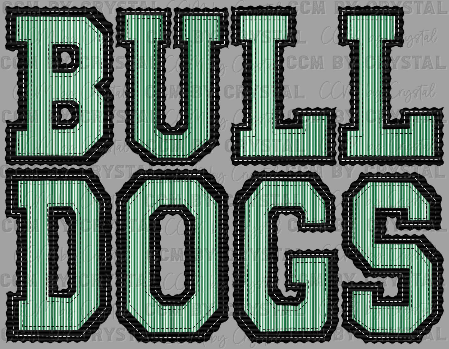 Bulldogs Faux Embroidery Stripes Green Sports Mascot Ready to Press Transfer DTF Transfer Sublimation Transfer