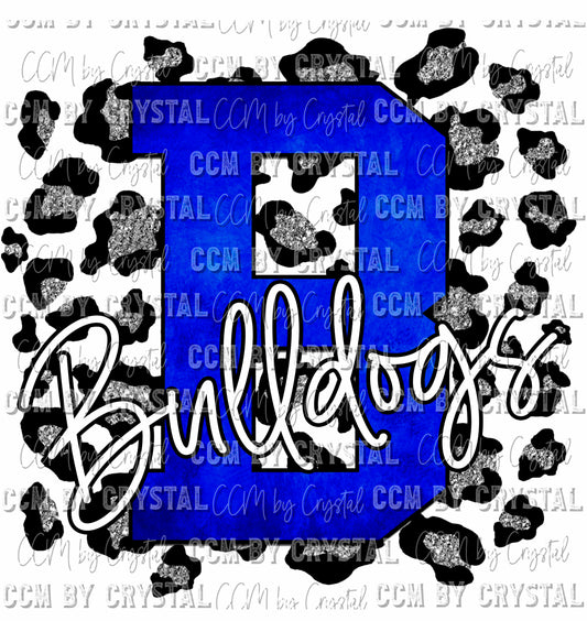 B Bulldogs Blue Silver Leopard Print Ready To Press Transfer