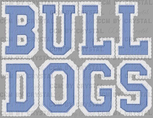 Bulldogs Faux Embroidery Stripes Blue Sports Mascot Ready to Press Transfer DTF Transfer Sublimation Transfer