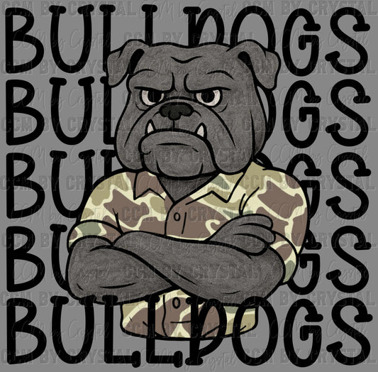 Bulldogs Camo Stacked Sports Mascot Ready to Press Transfer DTF Transfer Sublimation Transfer