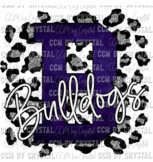 Bulldogs Dark Blue Silver Leopard Ready To Press Transfer