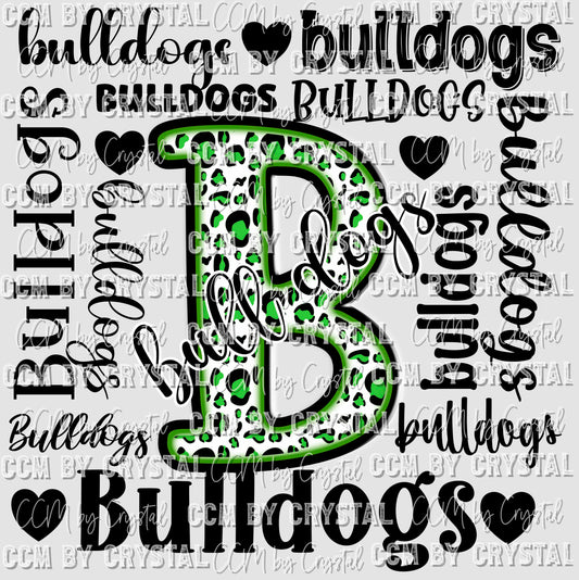 Bulldogs Green Cheetah Print Ready to Press Transfer