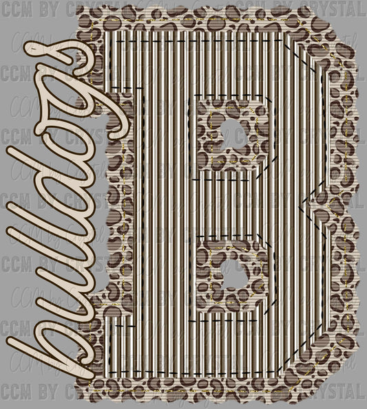 Bulldogs Faux Embroidery Stripes Leopard Print Sports Mascot Ready to Press Transfer DTF Transfer Sublimation Transfer