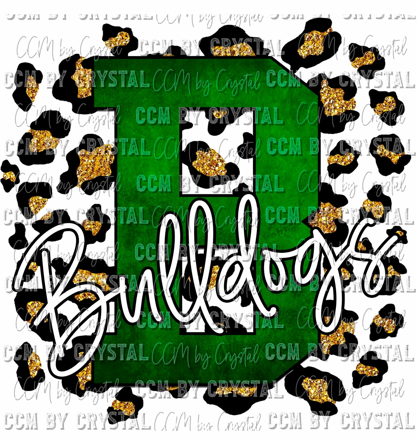 B Bulldogs Green Gold Leopard Ready To Press Transfer