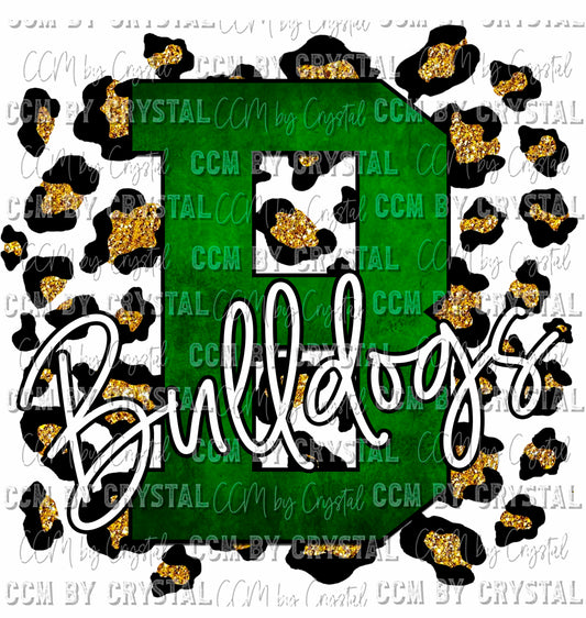 B Bulldogs Green Gold Leopard Ready To Press Transfer