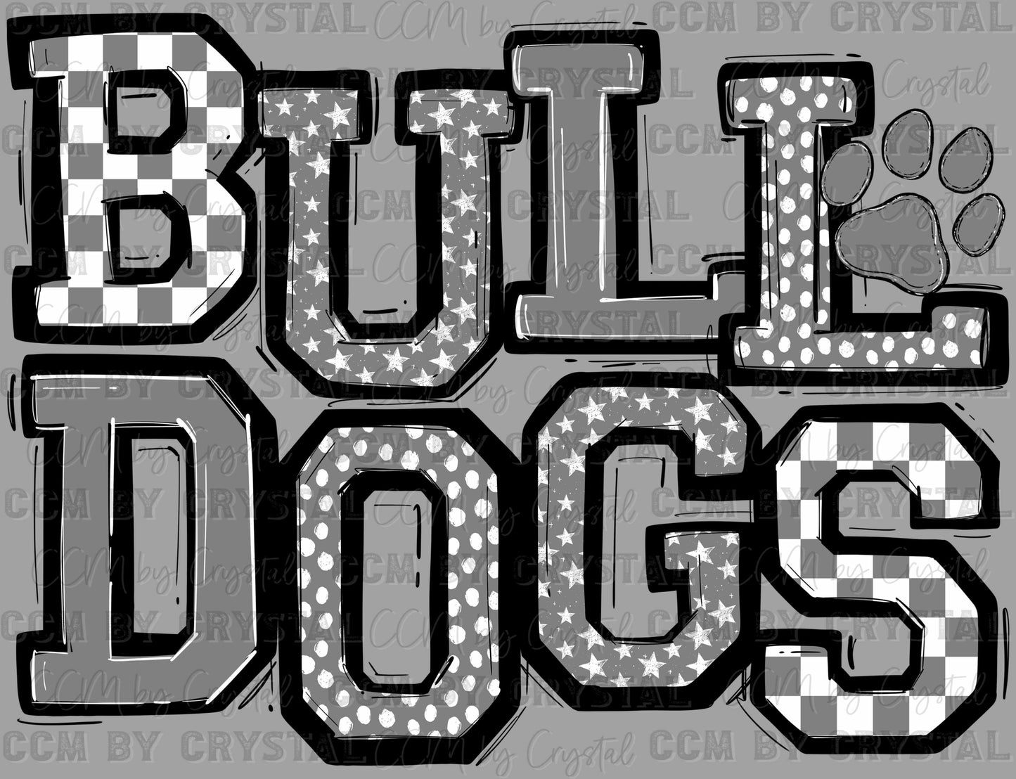 Bulldogs Stars Checkered Paw Sports Mascot Ready to Press Transfer DTF Transfer Sublimation Transfer