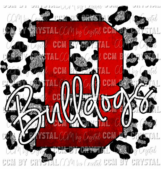 B Bulldogs Red Silver Leopard Ready To Press Transfer