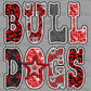 Bulldogs Red Grey Stars Checkered Sports Mascot Ready to Press Transfer DTF Transfer Sublimation Transfer