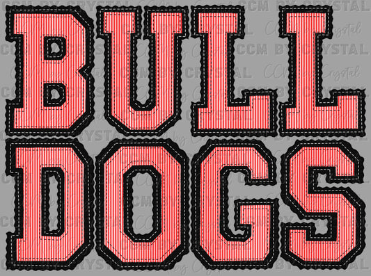 Bulldogs Faux Embroidery Stripes Red Sports Mascot Ready to Press Transfer DTF Transfer Sublimation Transfer