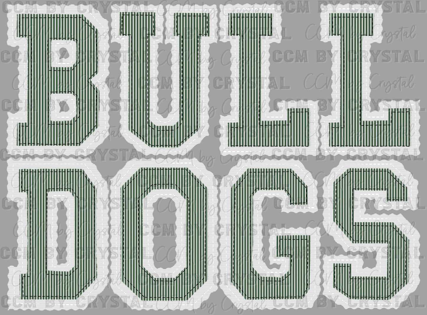 Bulldogs Faux Embroidery Stripes Green Sports Mascot Ready to Press Transfer DTF Transfer Sublimation Transfer