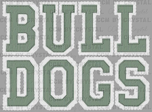 Bulldogs Faux Embroidery Stripes Green Sports Mascot Ready to Press Transfer DTF Transfer Sublimation Transfer