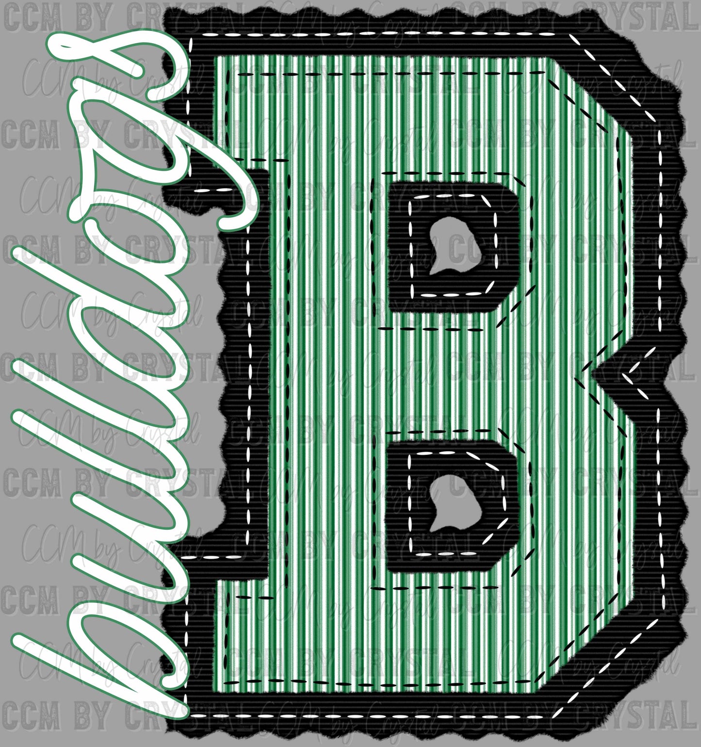Bulldogs Faux Embroidery Stripes Green Sports Mascot Ready to Press Transfer DTF Transfer Sublimation Transfer