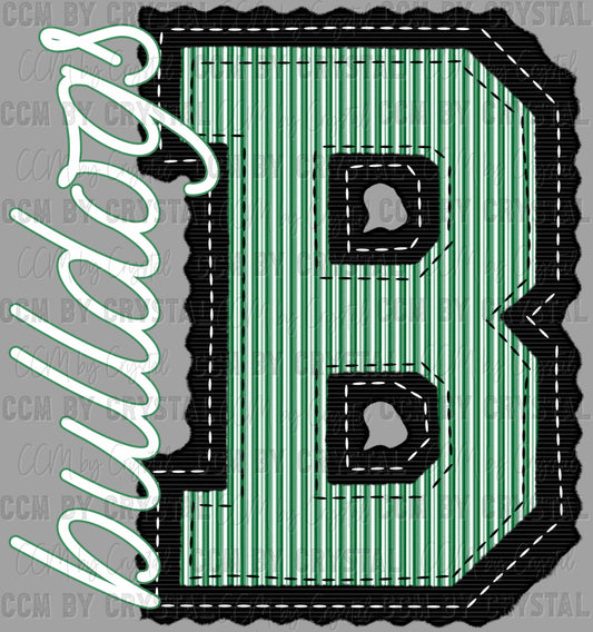 Bulldogs Faux Embroidery Stripes Green Sports Mascot Ready to Press Transfer DTF Transfer Sublimation Transfer