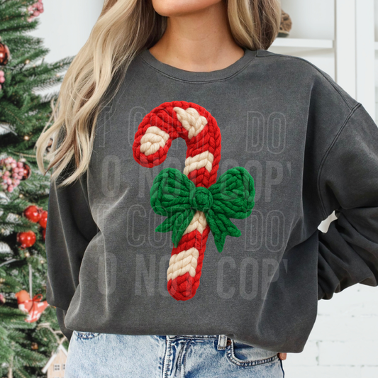Candy Cane Christmas Faux Fake Yarn Ready to Press Transfer Instant Peel DTF Transfer Sublimation Transfer