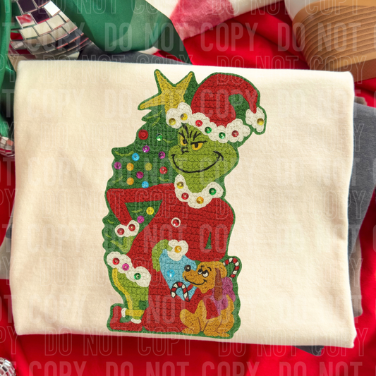 Christmas Green Guy Faux Fake Yarn Ready to Press Transfer Instant Peel DTF Transfer Sublimation Transfer
