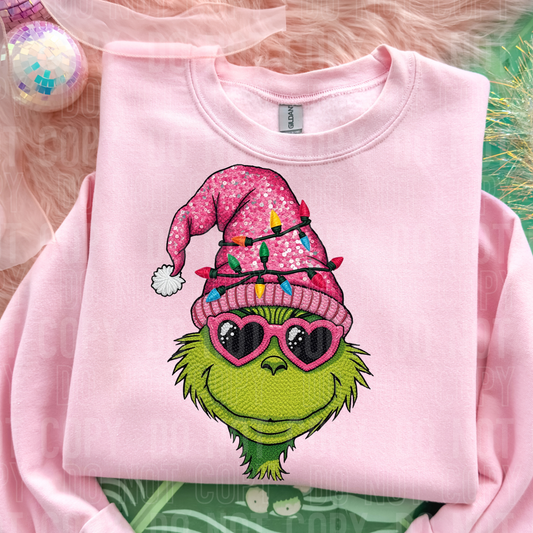 Christmas Green Guy Faux Fake Sequins Embroidery Ready to Press Transfer Instant Peel DTF Transfer Sublimation Transfer