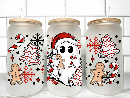 Christmas Ghost UV Transfer 16oz Libby Glass Can Wrap Ready to Apply