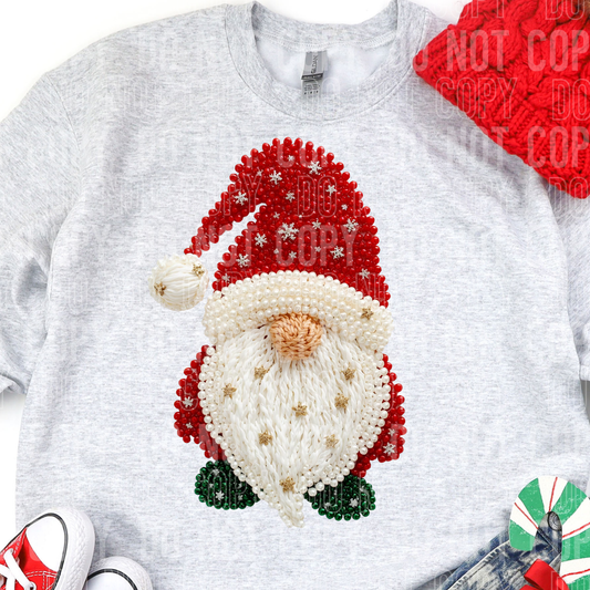 Gnome Christmas Faux Fake Yarn Fake Faux Pearls Ready to Press Transfer Instant Peel DTF Transfer