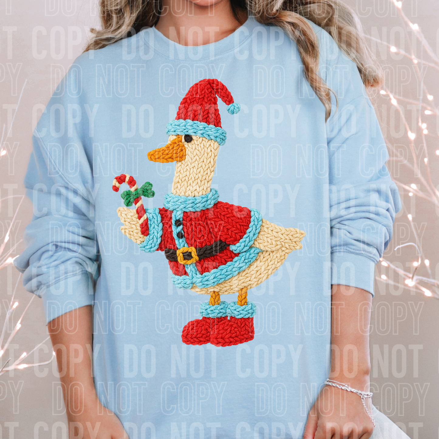 Goose Christmas Santa Hat Candy Cane Fake Faux Yarn Ready to Press Transfer DTF Transfer Sublimation Transfer