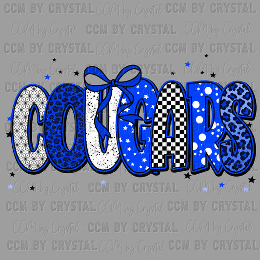 Cougars Blue Mascot Ready to Press Transfer DTF Transfer Sublimation Transfer