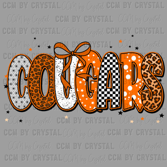 Cougars Orange Mascot Ready to Press Transfer DTF Transfer Sublimation Transfer