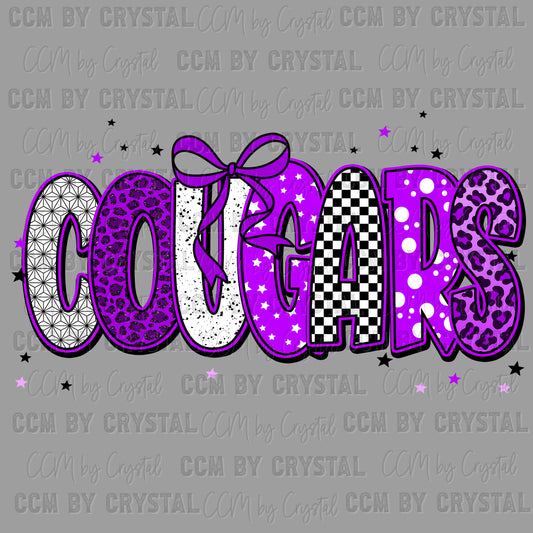 Cougars Purple Mascot Ready to Press Transfer DTF Transfer Sublimation Transfer