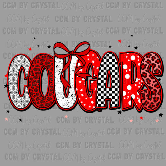 Cougars Red Mascot Ready to Press Transfer DTF Transfer Sublimation Transfer