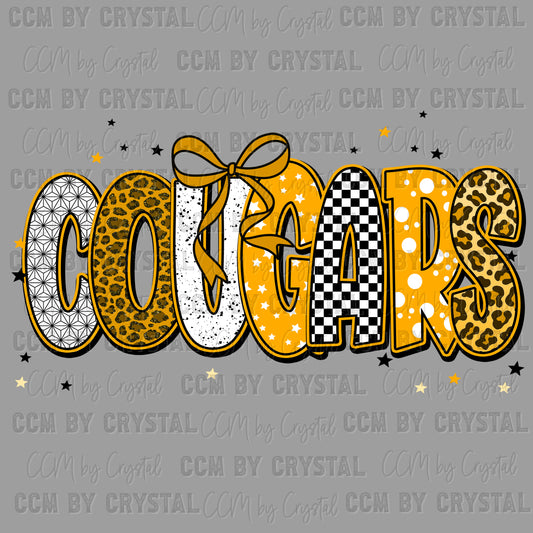 Cougars Yellow Mascot Ready to Press Transfer DTF Transfer Sublimation Transfer