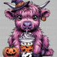 Cute Highland Cow Halloween Back Ready to Press Transfer DTF Transfer Sublimation Transfer