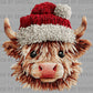 Highland Cow Faux Yarn Christmas Santa Hat Ready to Press Transfer DTF Transfer Sublimation Transfer