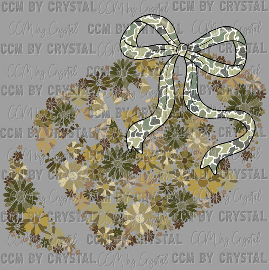 Football Floral Brown Black White Orange Bow Flowers Sports Ready to Press Transfer DTF Transfer Sublimation Transfer