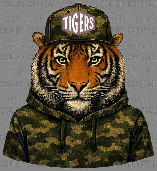 Tigers Camo Sports Mascot Ready to Press Transfer DTF Transfer Sublimation Transfer
