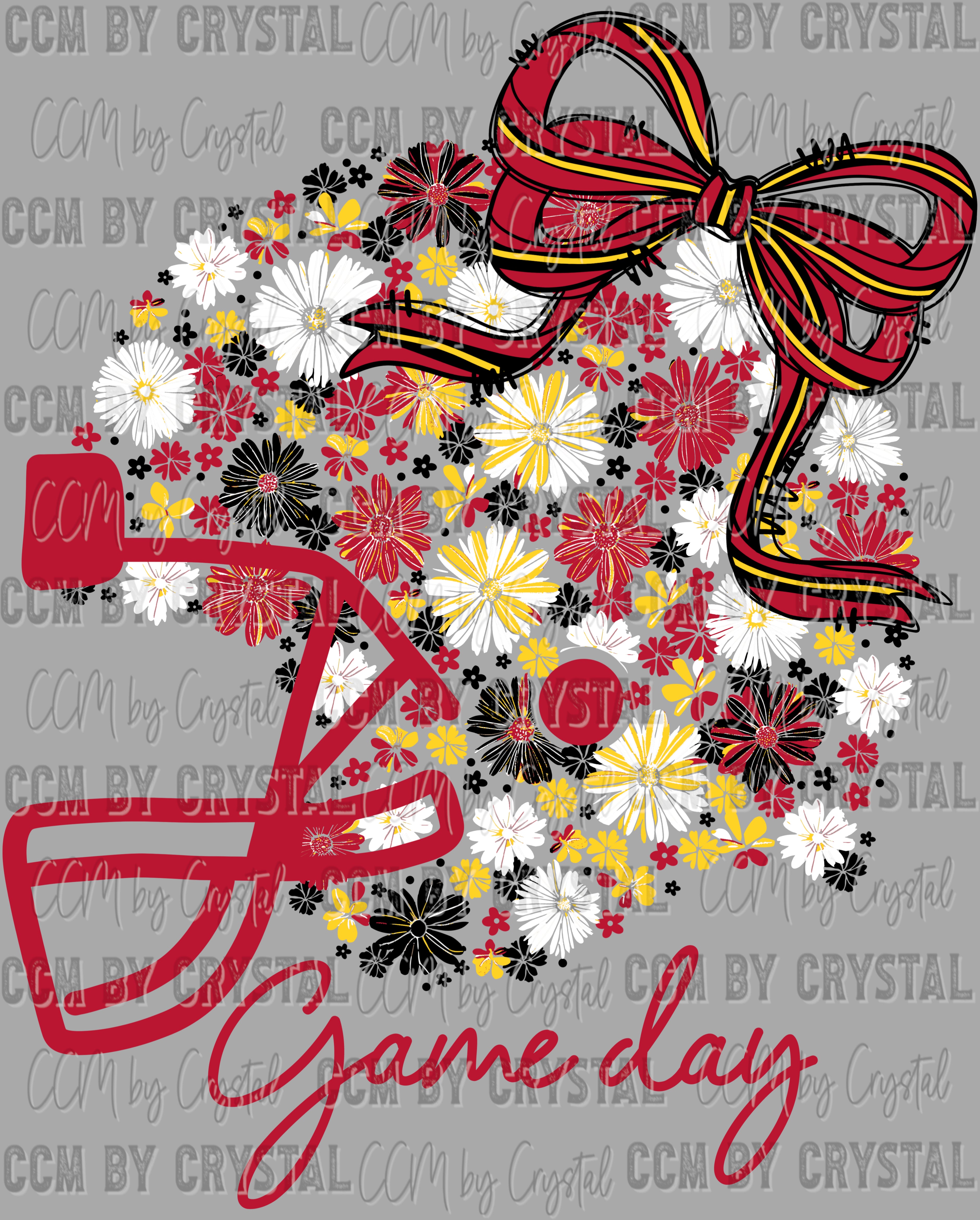 Game Day Football Helmet Floral Maroon Black White Yellow Bow Flowers – CCMbyCrystal