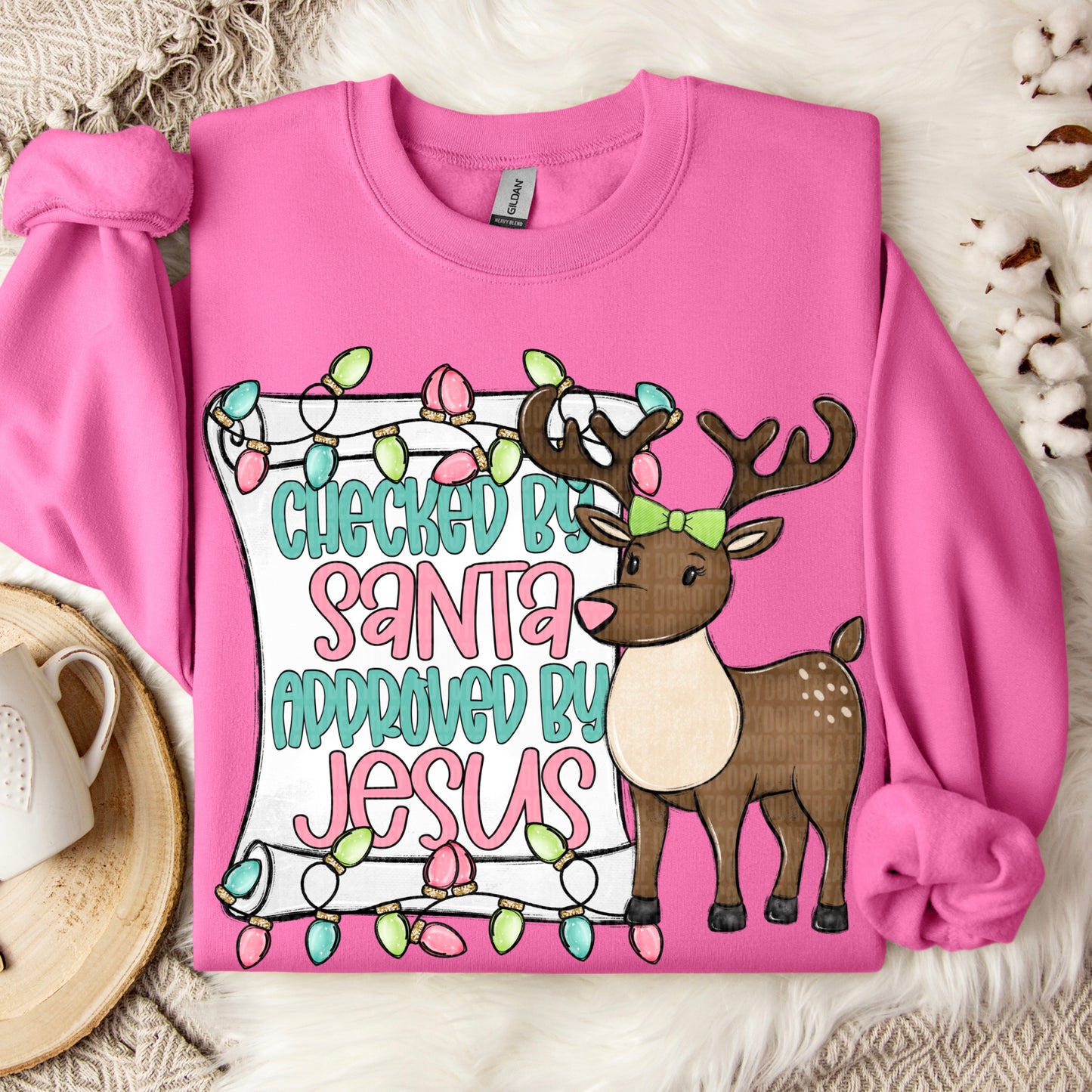 Checked by Santa Approved by Jesus Christmas Ready to Press Transfer Instant Peel DTF Transfer Sublimation Transfer