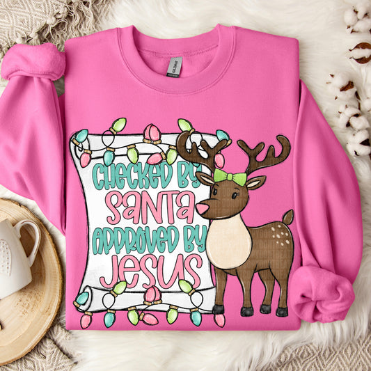 Checked by Santa Approved by Jesus Christmas Ready to Press Transfer Instant Peel DTF Transfer Sublimation Transfer