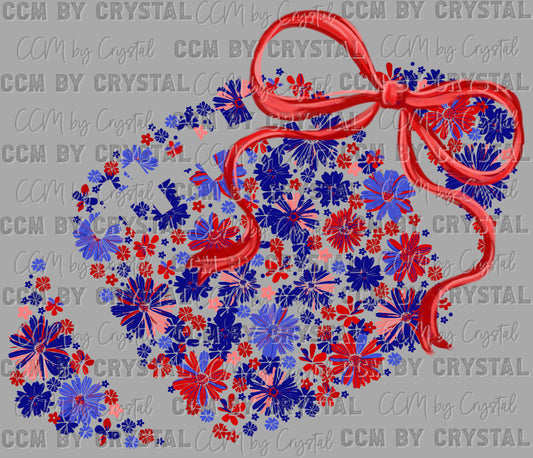 Football Floral Red Navy Bow Flowers Sports Ready to Press Transfer DTF Transfer Sublimation Transfer