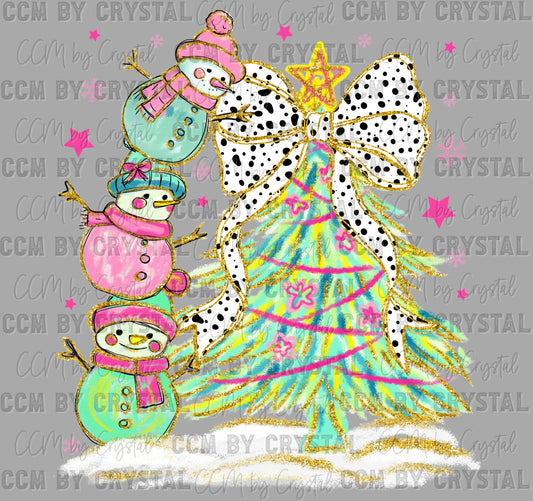 Christmas Tree Bow Snowmen Faux Glitter Ready to Press Transfer DTF Transfer Sublimation Transfer