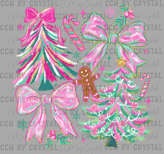 Christmas Tree Bow Gingerbread Man Faux Glitter Ready to Press Transfer DTF Transfer Sublimation Transfer
