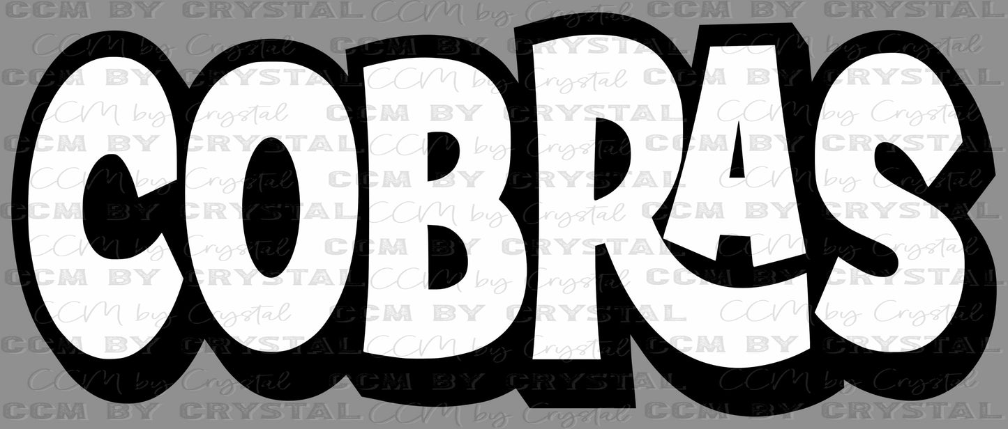 Cobras Black and White Mascot Sports Ready to Press Transfer DTF Transfer Sublimation Transfer