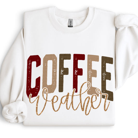 Coffee Weather Distressed Faux Glitter Ready to Press Transfer DTF Transfer Sublimation Transfer