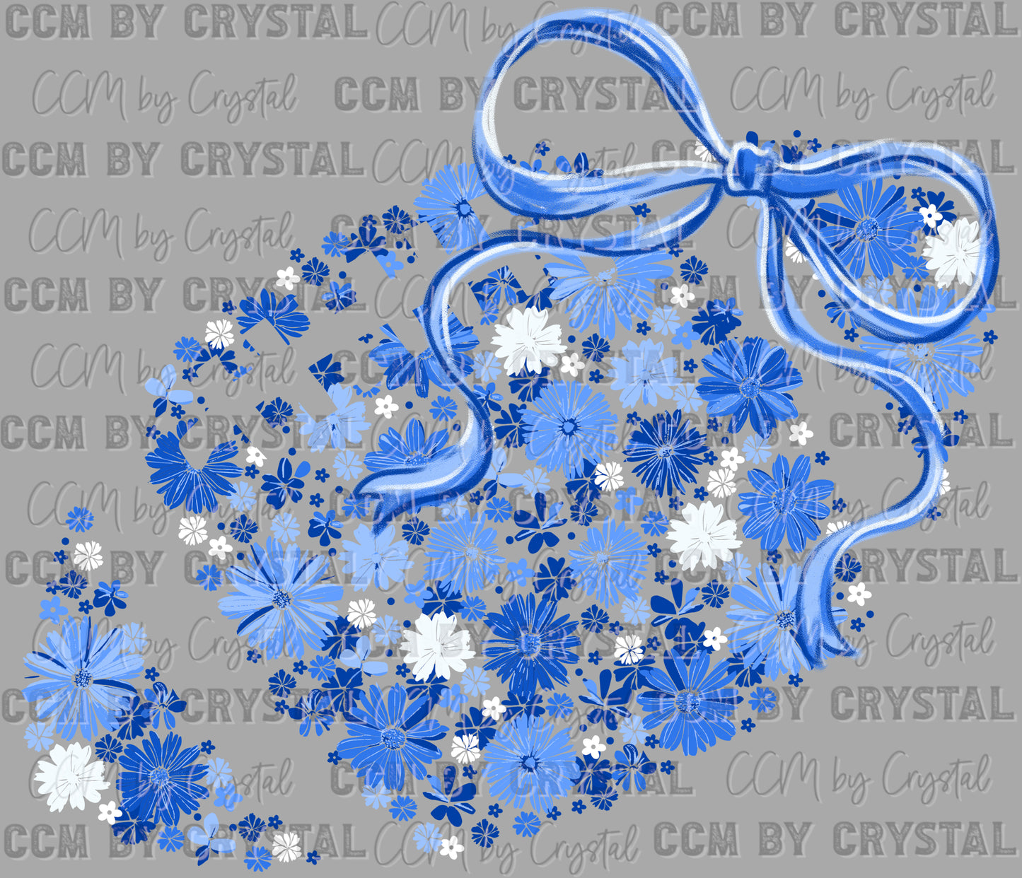 Football Floral Light Blue Navy Bow Flowers Sports Ready to Press Transfer DTF Transfer Sublimation Transfer