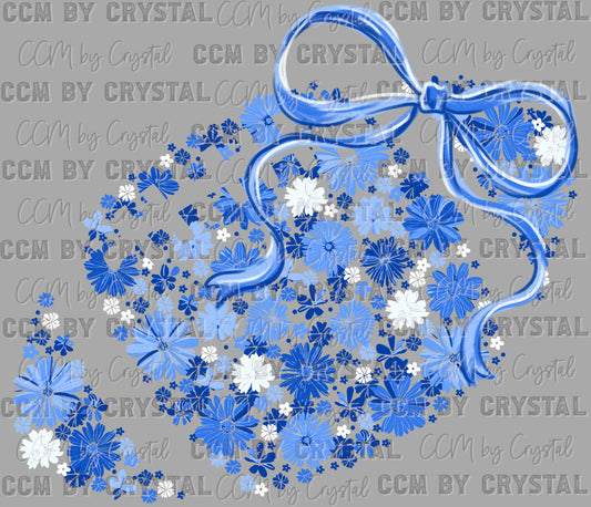 Football Floral Light Blue Navy Bow Flowers Sports Ready to Press Transfer DTF Transfer Sublimation Transfer